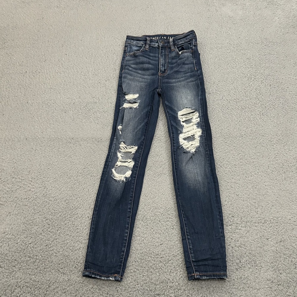 American Eagle Jeans Womens 00 X Short Blue Denim Highest Rise Jegging Stretch